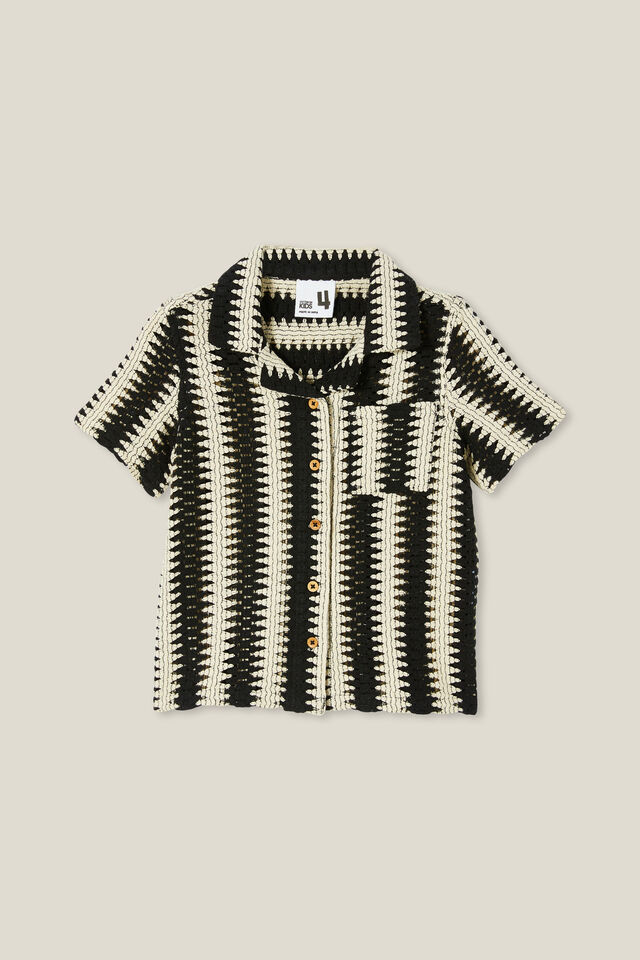 Phoebe Resort Shirt, BLACK/VANILLA STRIPE