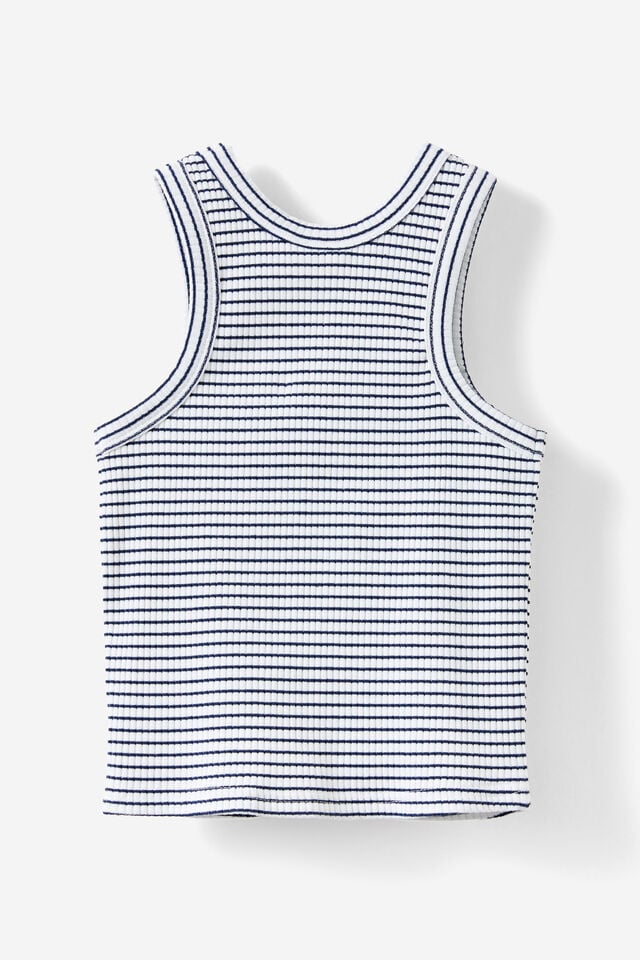 Eleanor Tank, WHITE/IN THE NAVY STRIPE RIB