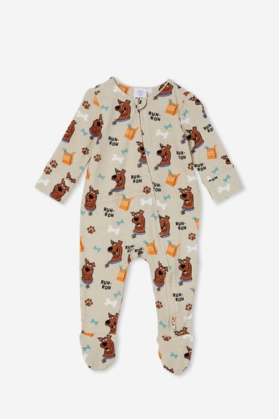 The Long Sleeve Zip Romper- Lcn, LCN WB RAINY DAY/SCOOBY DOO SNACK TIME