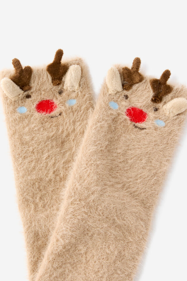 Kids Home Socks Family Xmas, PEANUT BUTTER/RUDOLF
