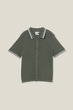Knitted Short Sleeve Shirt, SWAG GREEN/WAFFLE KNIT - alternate image 1