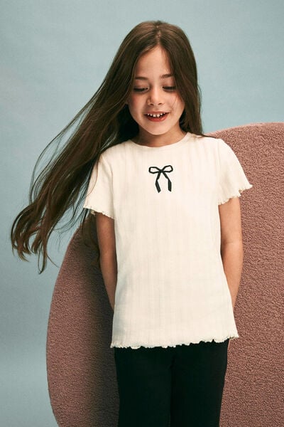 Camiseta - Raya Rib Baby Tee, DARK VANILLA/BOW