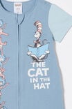 Dr Suess The Billie Short Sleeve Zip Romper, LCN DRS DUSTY BLUE/CAT IN THE HAT - alternate image 2