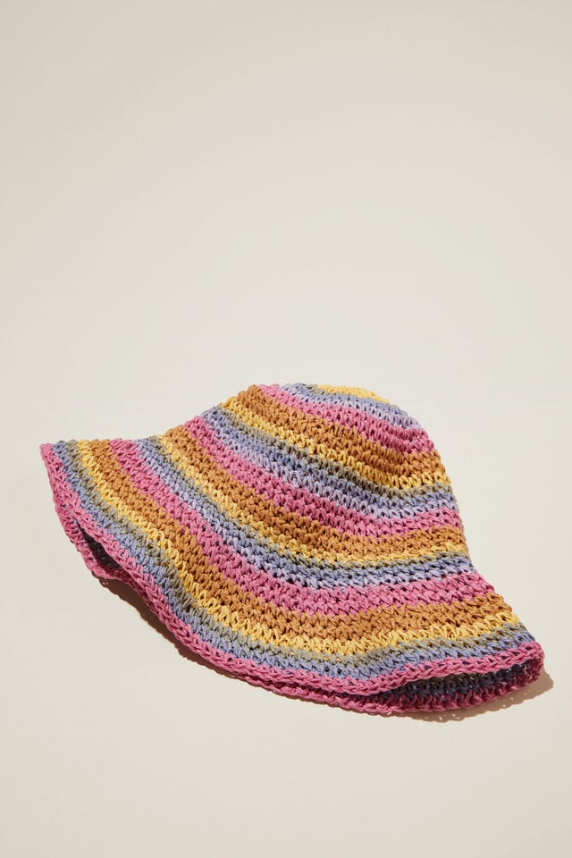 Kids Crochet Bucket Hat, RAINBOW STRIPE