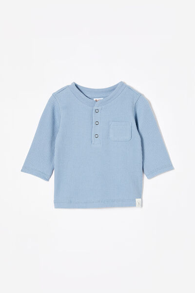 Angus Long Sleeve Placket Top, DUSTY BLUE