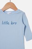Organic Newborn Long Sleeve Bubbysuit, WHITE WATER BLUE/LITTLE BRO - alternate image 2