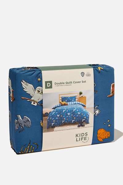 Kids Licensed Quilt Cover Set - Double, LCN WB HARRY POTTER/PETTY BLUE ICONS