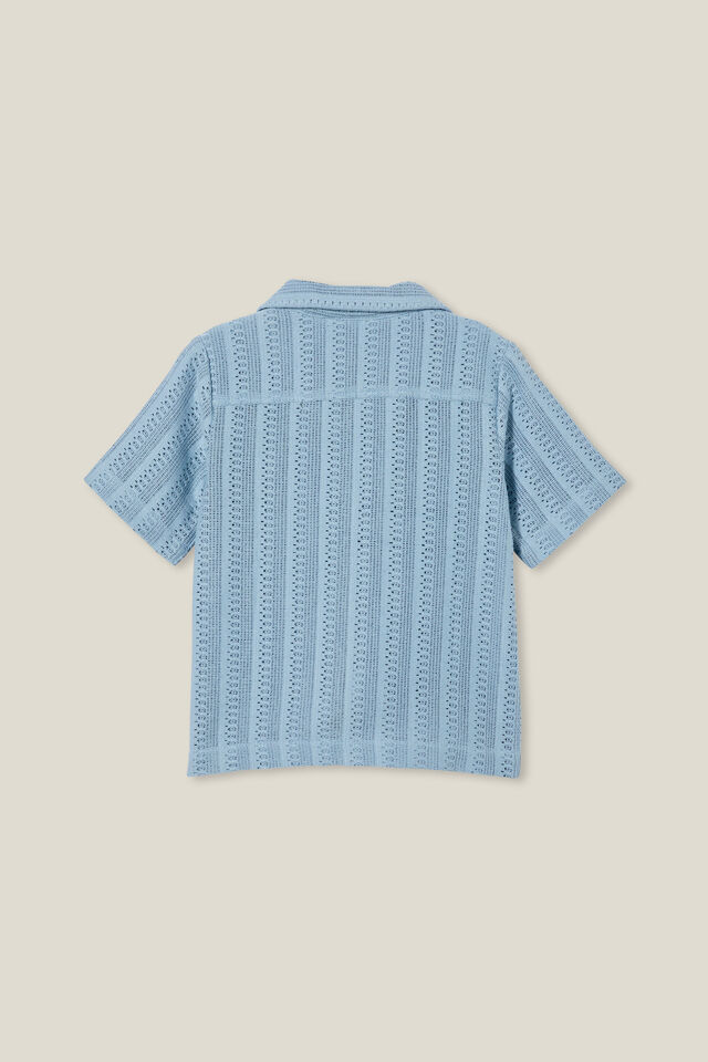 Cabana Short Sleeve Shirt, DUSTY BLUE CROCHET