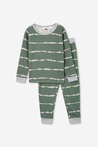 Cody Super Soft Long Sleeve Pyjama Set, SWAG GREEN/LINEAR TIE DYE