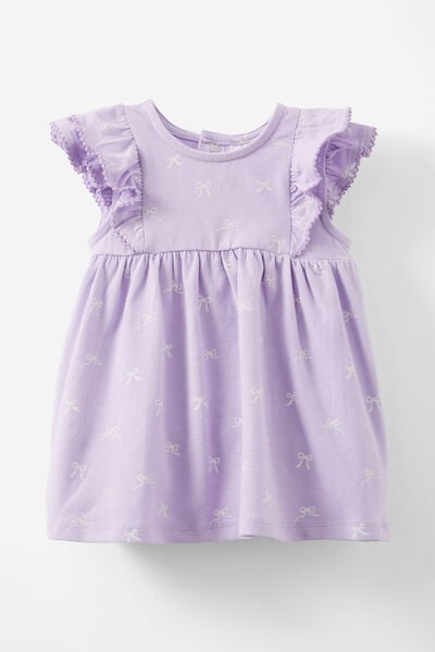 Megan Sleeveless Ruffle Dress, VINTAGE LILAC/BOWS