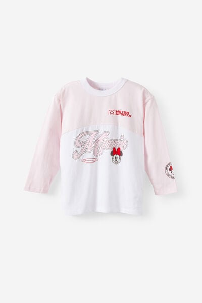 License Long Sleeve Drop Shoulder Top, LCN DIS TEA PARTY PINK/WHITE MINNIE RACING