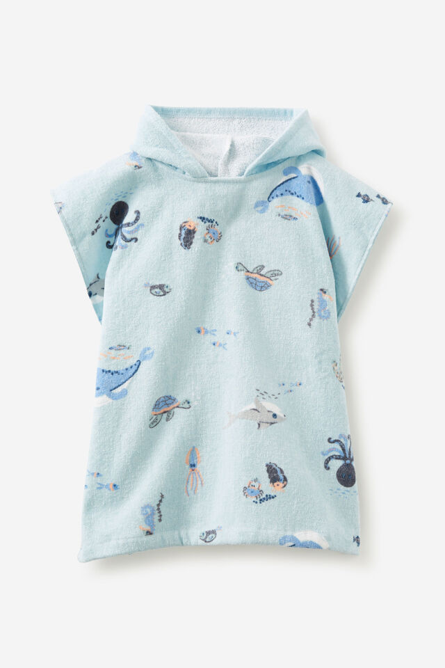 Baby Hooded Towel, FROSTY BLUE/SEA CREATURES