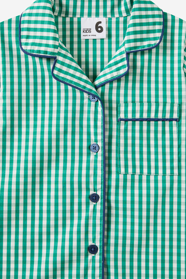 Barney Short Sleeve Pyjama Set, DEEP MINT/GINGHAM