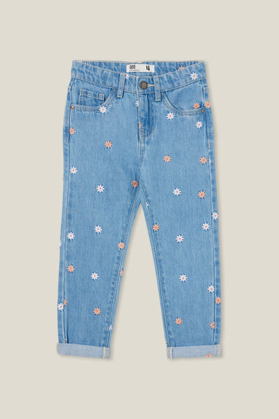 India Mom Jean, FADED VINTAGE WASH/FLORAL EMBROIDERY