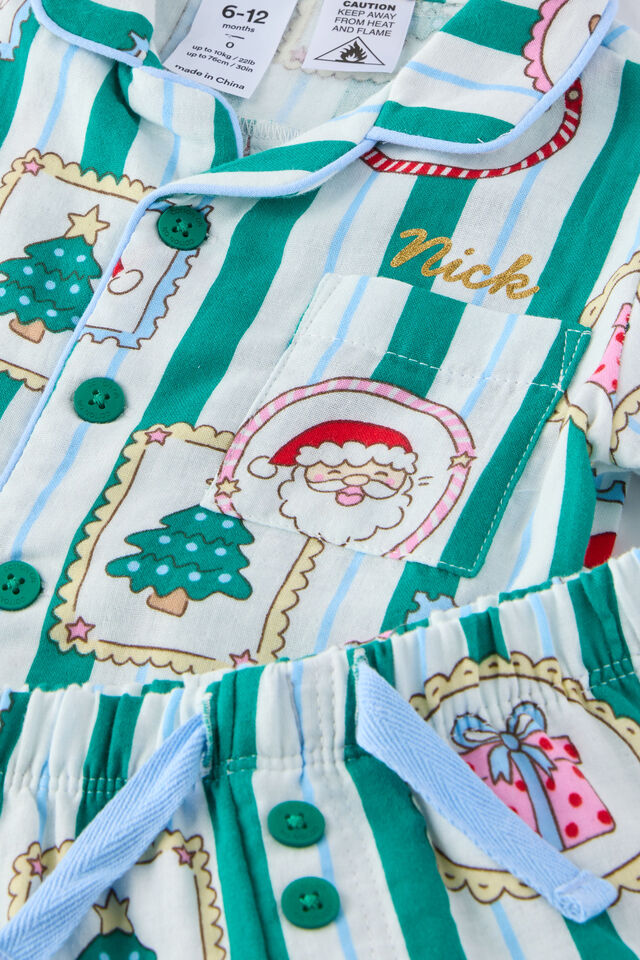 Baby Woven Family Xmas Pj Set Personalised, ENGLISH IVY/SANTA STAMP