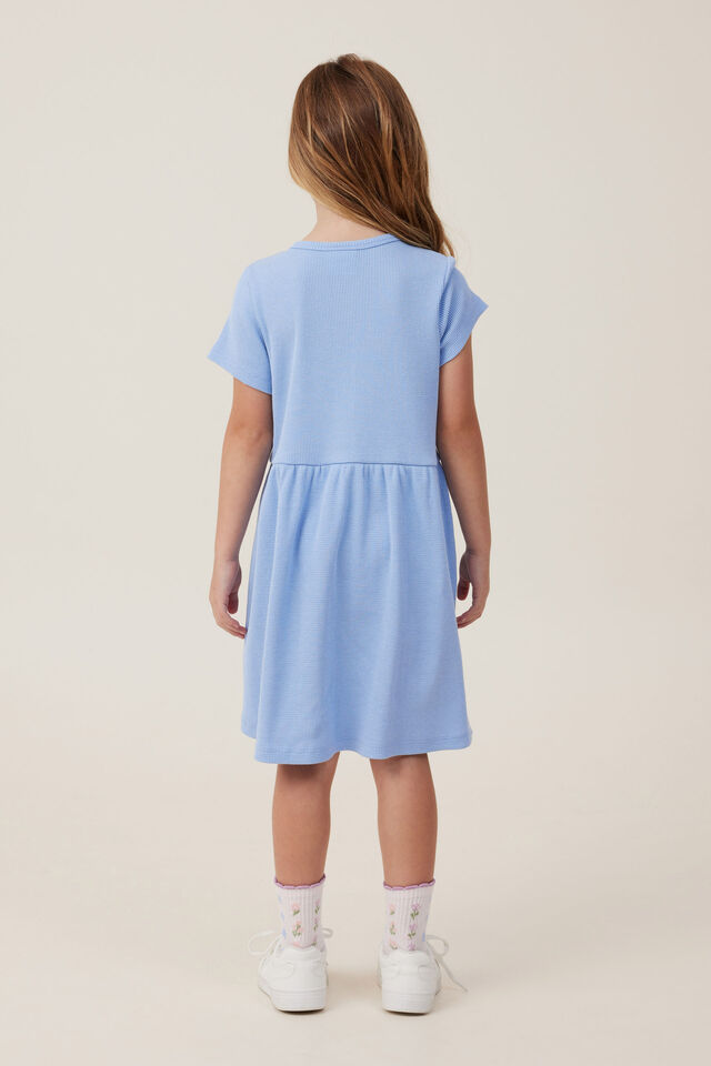 Sally Button Front Short Sleeve Dress, DUSK BLUE WAFFLE