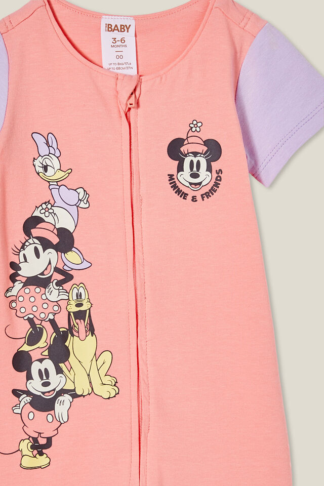 Minnie Mouse The Short Sleeve Zip Romper, LCN DIS CORAL DREAMS/MINNIE AND FRIENDS