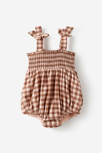 Cassie Bubble Bubbysuit, LIGHT BROWN/APRICOT MIST GINGHAM