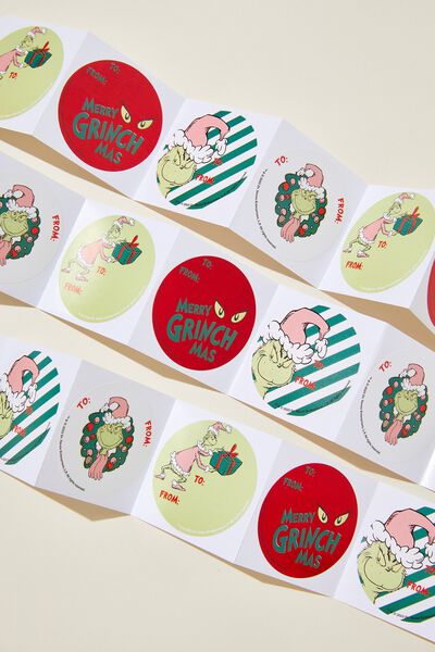 Licensed Christmas Wrap Stickers, LCN DRS THE GRINCH/MERRY GRINCHMAS
