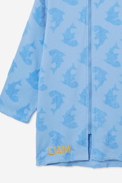 Kids Zip Thru Hooded Towel - Personalised, DUSK BLUE/SHARKS