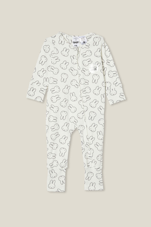 Miffy The Long Sleeve Zip Romper License, LCN MIF VANILLA/MIFFY OUTLINE STAMP