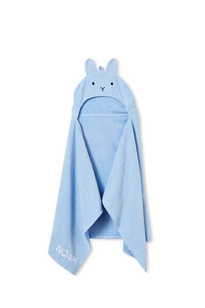 Baby Snuggle Towel Personalised, WHITE WATER BLUE BUNNY
