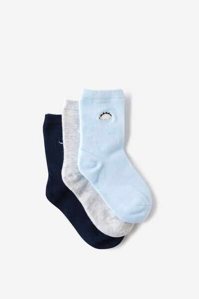 Kids 3Pk Crew Socks, IN THE NAVY DINO/CLOUD MARLE DINO/FROSTY BLUE