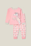 Ava Long Sleeve Pyjama Set, CORAL DREAMS/UNICORN DITSY GINGHAM - alternate image 1