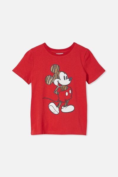 License Short Sleeve Tee, LCN DIS MICKEY MOUSE STRIPEY/LUCKY RED