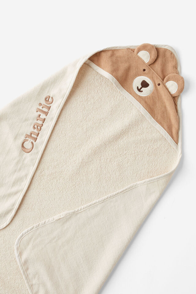 Baby Snuggle Towel - Personalised, TAUPY BROWN/BEAR