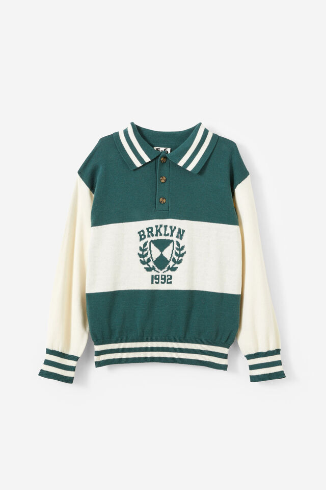 Blair Rugby Pullover Knit, PINE TREE GREEN/BRKLYN 1992