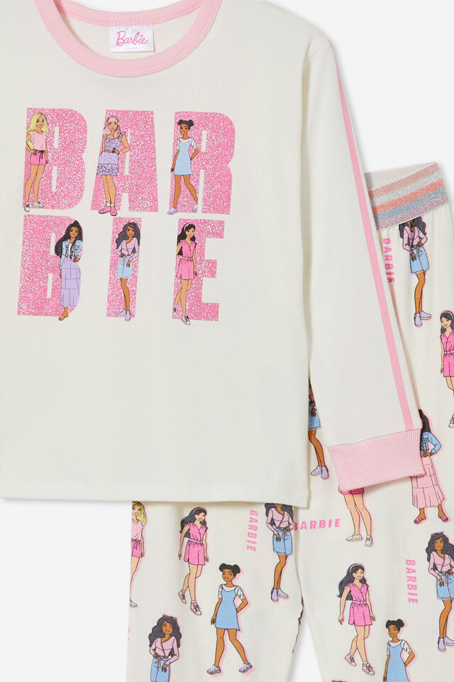 Barbie Ava Long Sleeve Pyjama Set, LCN MAT VANILLA/BARBIE PARTY
