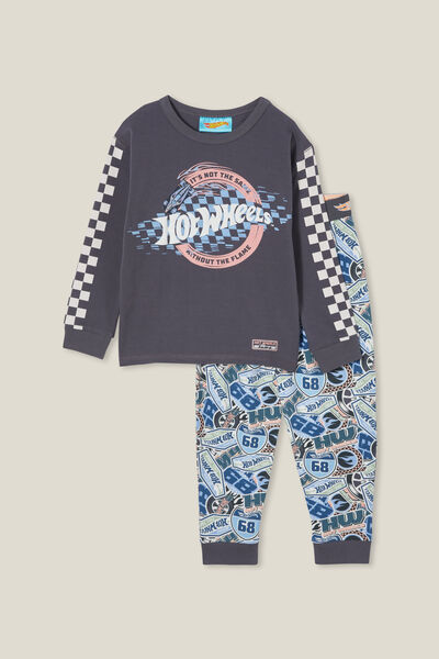 Ace Long Sleeve Pyjama Set Licensed, LCN MAT RABBIT GREY/HOT WHEELS RACE TRACK