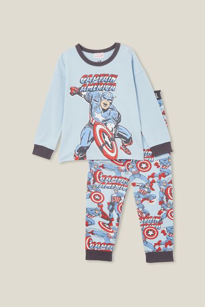 Ace Long Sleeve Pyjama Set Licensed, LCN MAR FROSTY BLUE/CAPTAIN AMERICA SHIELD