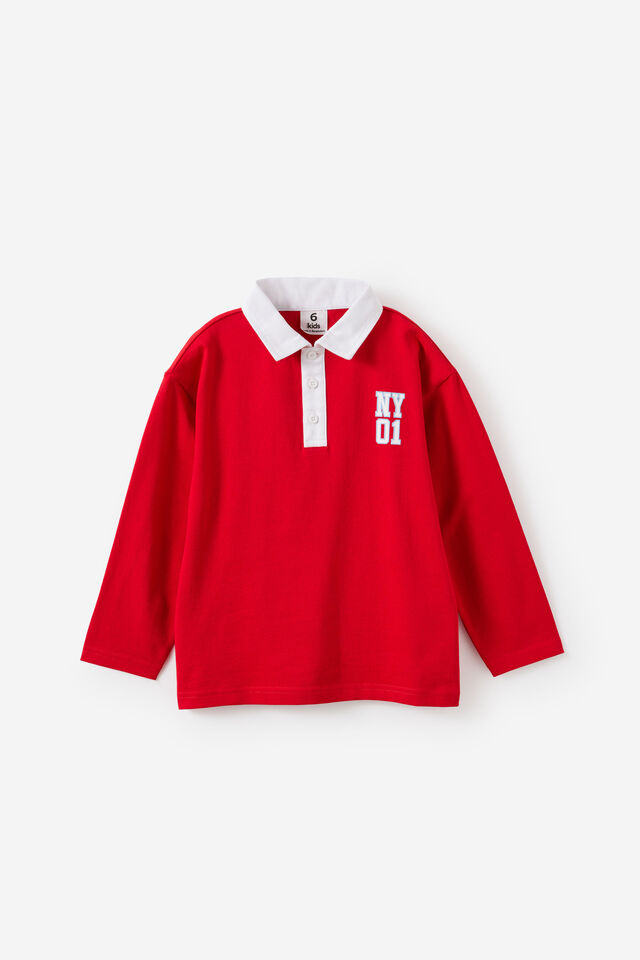 Rugby Polo Long Sleeve, VARSITY RED