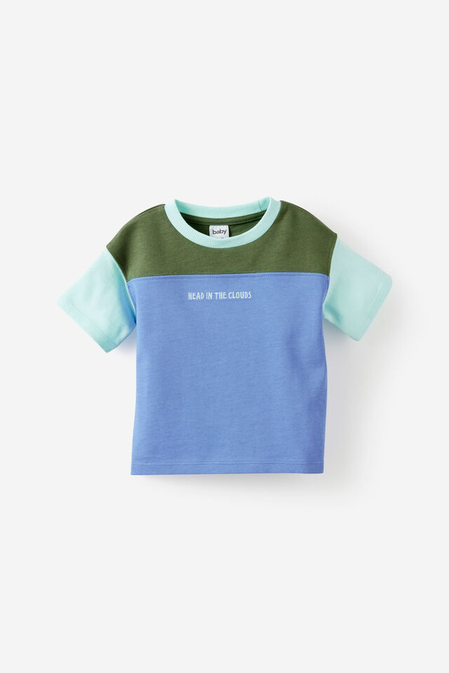 Baby Drop Shouler Tee, BLUE BONNET/KHAKI COLOUR BLOCK