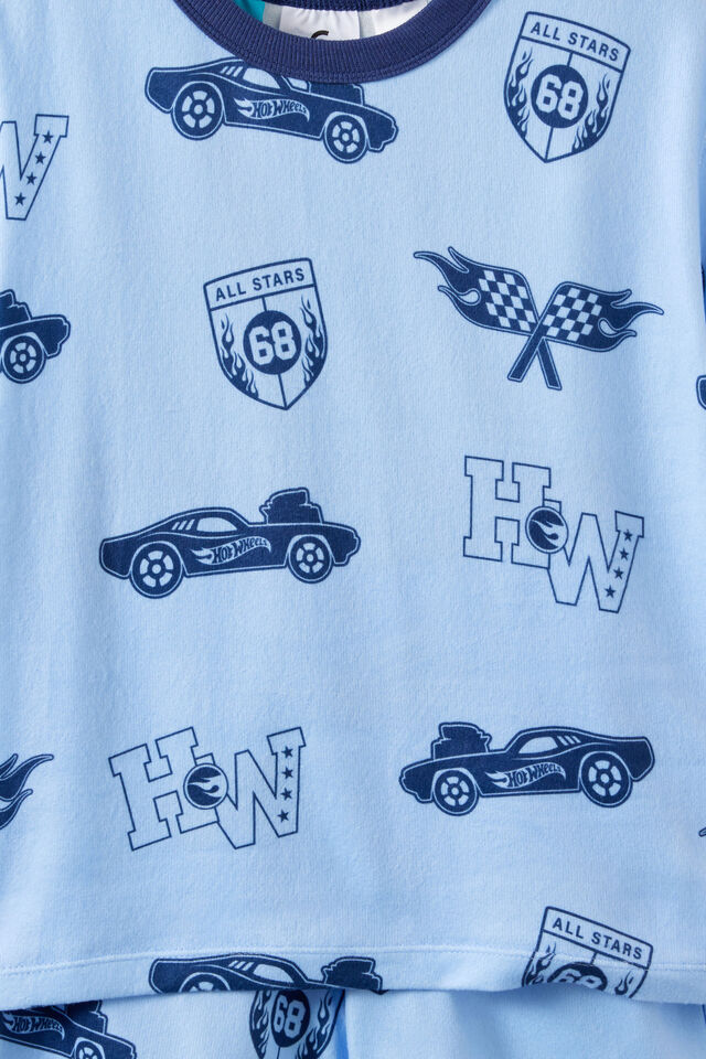 Hot Wheels Snoozesoft Short Sleeve Boxer Pj Set, LCN MAT CLOUD BLUE/HOT WHEELS CRESTS