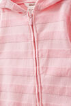 Baby Hooded Towel Romper, BLUSH PINK/JACQUARD STRIPES - alternate image 2