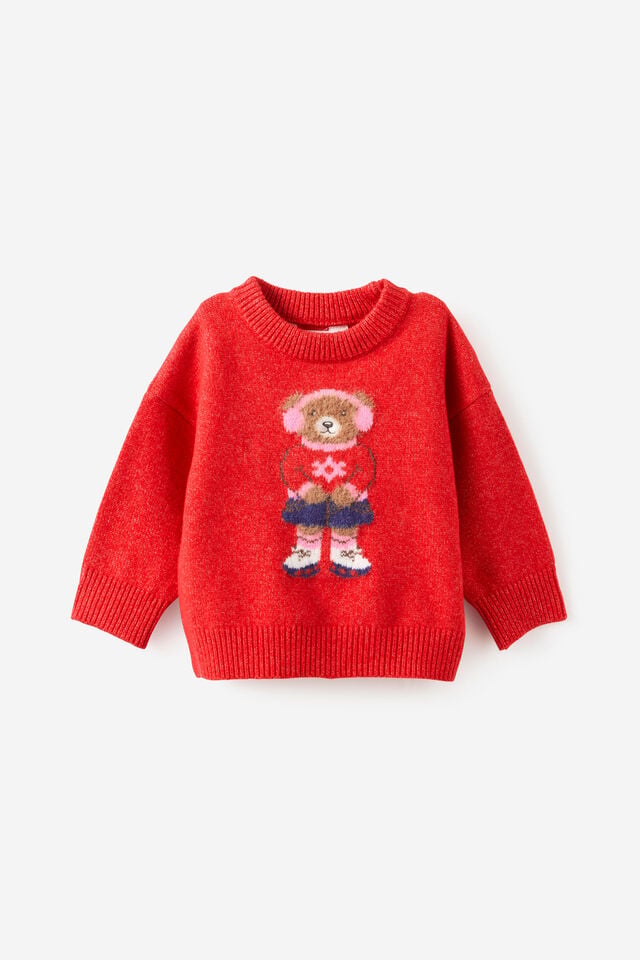 Baby Knit Jumper, VARSITY RED/SKATING BEAR