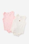 Organic 2Pk Singlet Bubbysuit, POP PINK/BEARS - example image 2