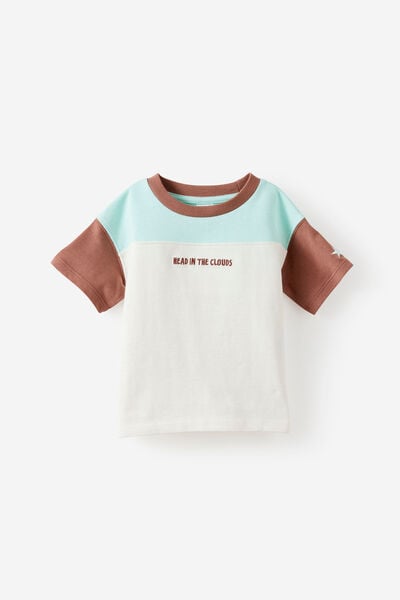 Baby Drop Shouler Tee, VANILLA/SEAGLASS COLOUR BLOCK