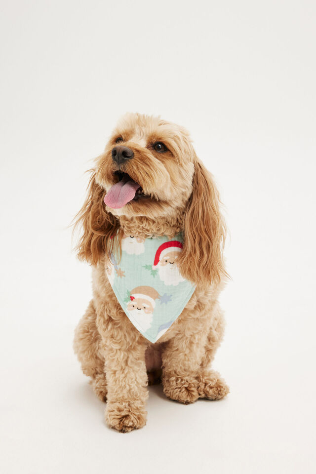 Pet Bandana, BARBER BLUE/SANTA FACES