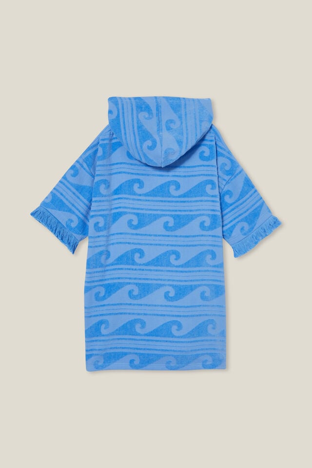 Kids Short Sleeve Hooded Towel, DUSK BLUE/DROP PILE WAVES