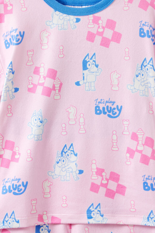 Bluey Snoozesoft Short Sleeve Pj Set, LCN BLU BALLET PINK/BLUEY CHESS