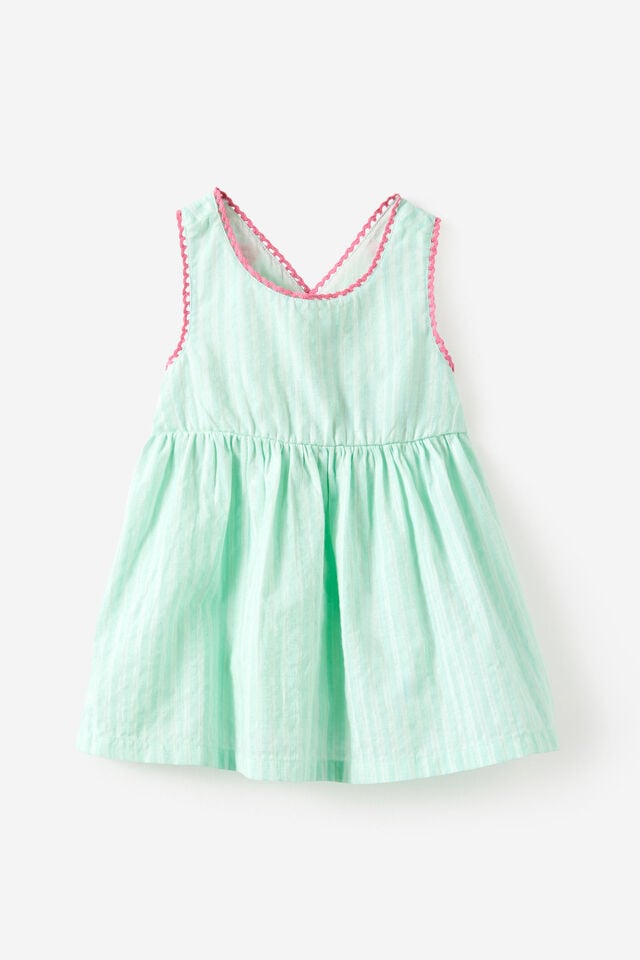 Baby Woven Cross-Back Dress, SEAGLASS STRIPE
