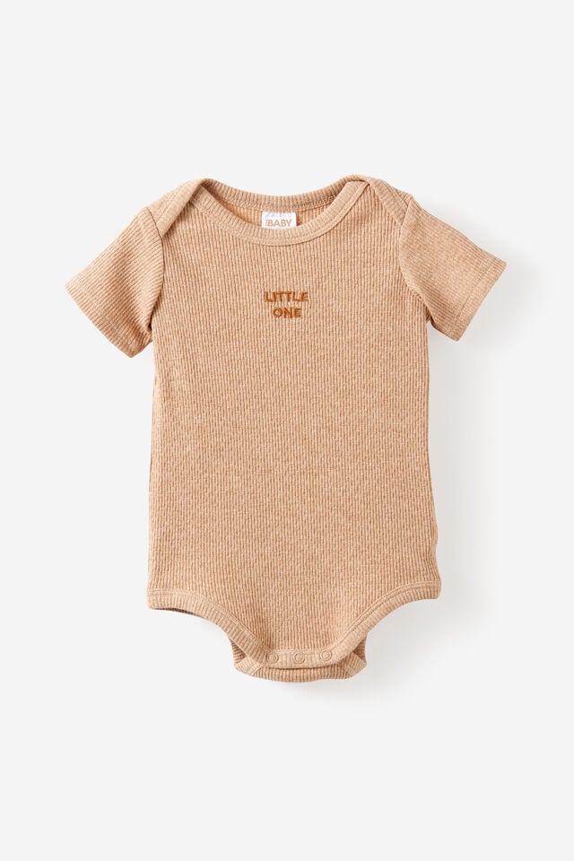 Organic Pointelle Short Sleeve Bubbysuit, CARAMEL FUDGE MARLE/LITTLE ONE