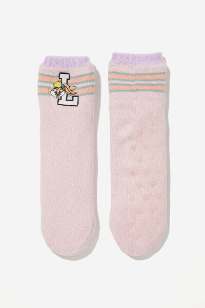 Kids License Slipper Socks, LCN WB MARSHMALLOW PINK/LOLA BUNNY VARSITY