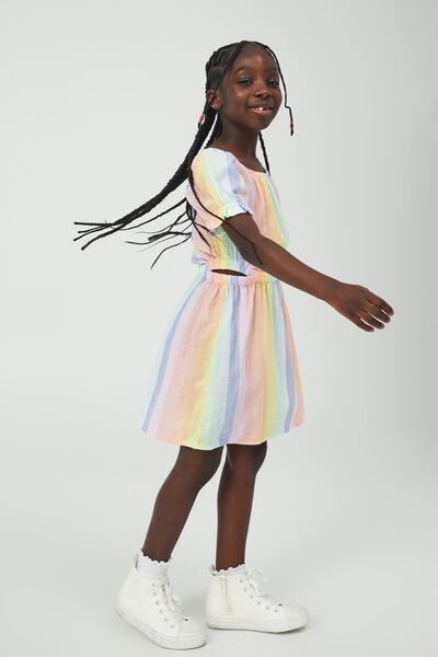 Avery Short Sleeve Dress, RAINBOW STRIPE