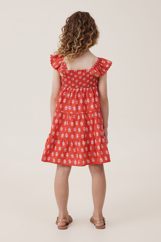 Amy Tiered Dress, CAPSICUM/ELODIE FLOWER STAMP