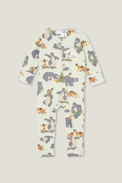 The Long Sleeve Zip Romper License, LCN DIS GREEN LILY/JUNGLE BOOK DANCE